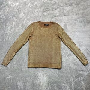 Rock & Republic Sweater Women's L Metallic Gold Knit Crew Neck Pullover Glam